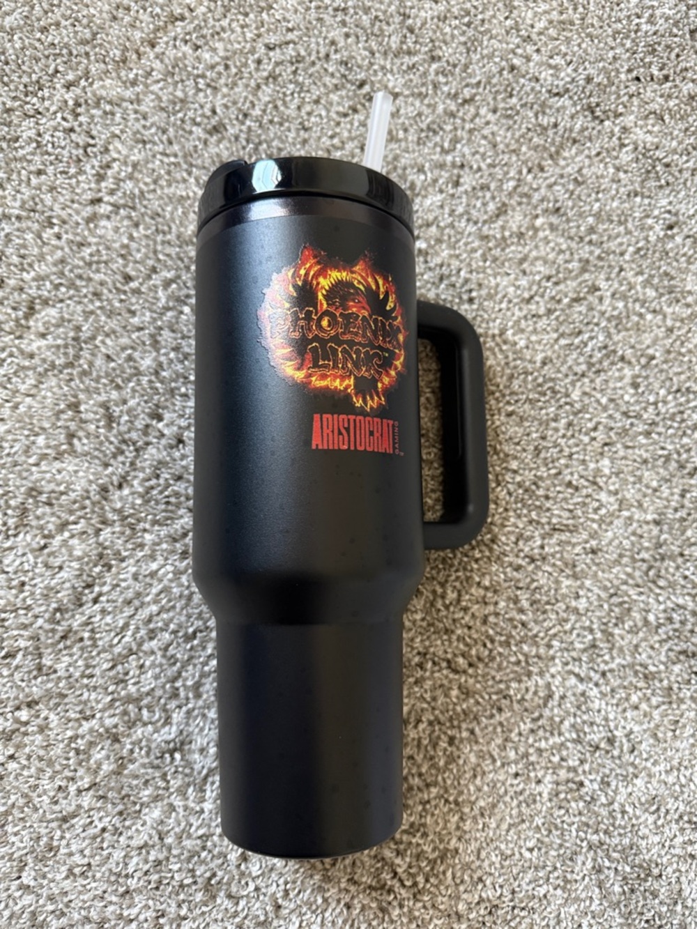 Black Phoenix Rising Insulated Travel Mug with Handle